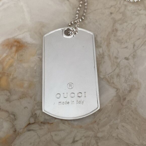 Gucci 925 Sterling Silver Dog Tag & 30” Ball Chain Unisex - Picture 5 of 12